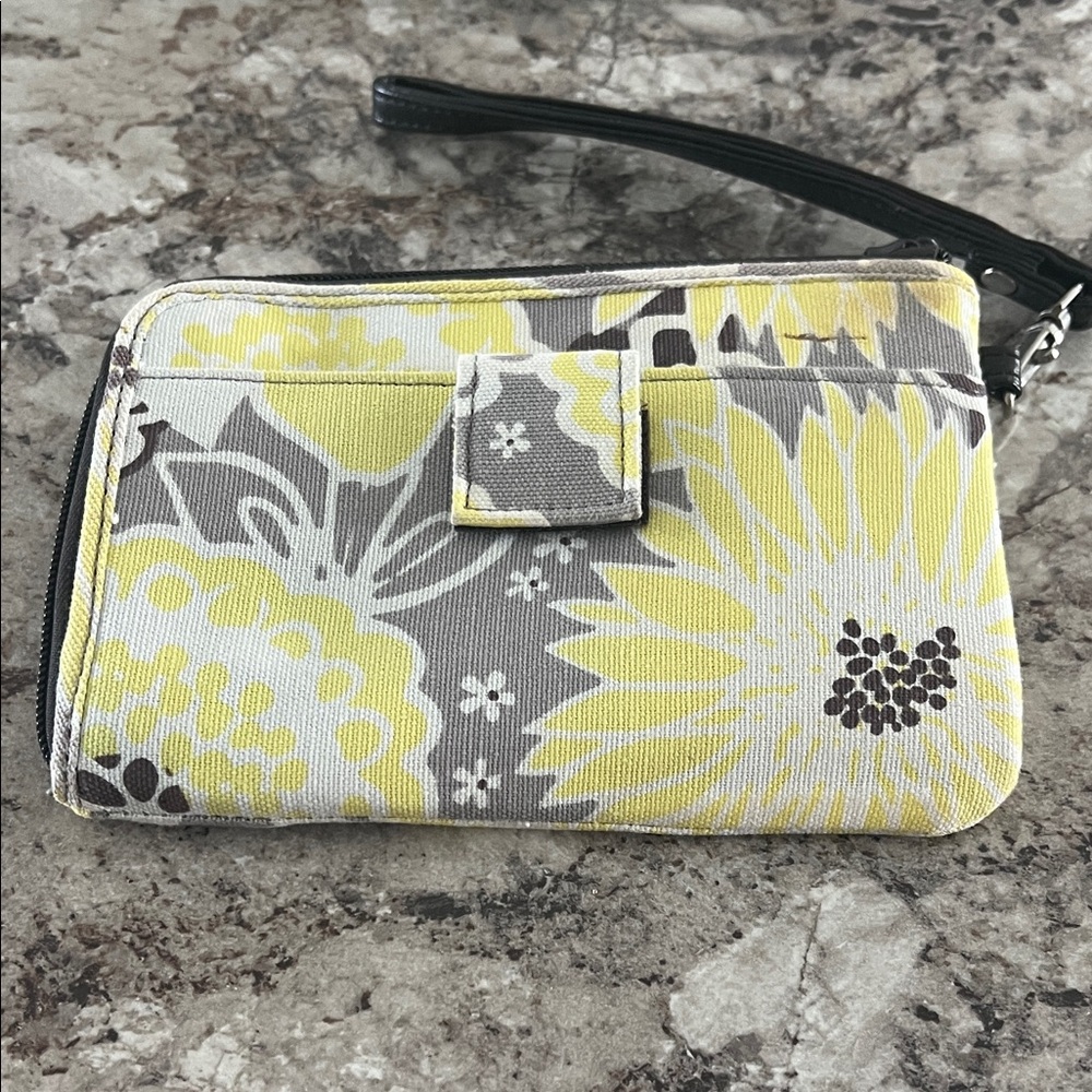 Thirty-One Floral Gray and Yellow Clutch